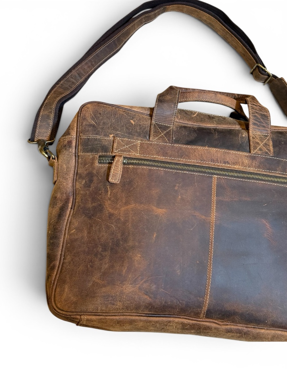 18-Inch Buffalo Leather Briefcase – Distressed Brown Laptop School Messenger Bag - Picture 4 of 16
